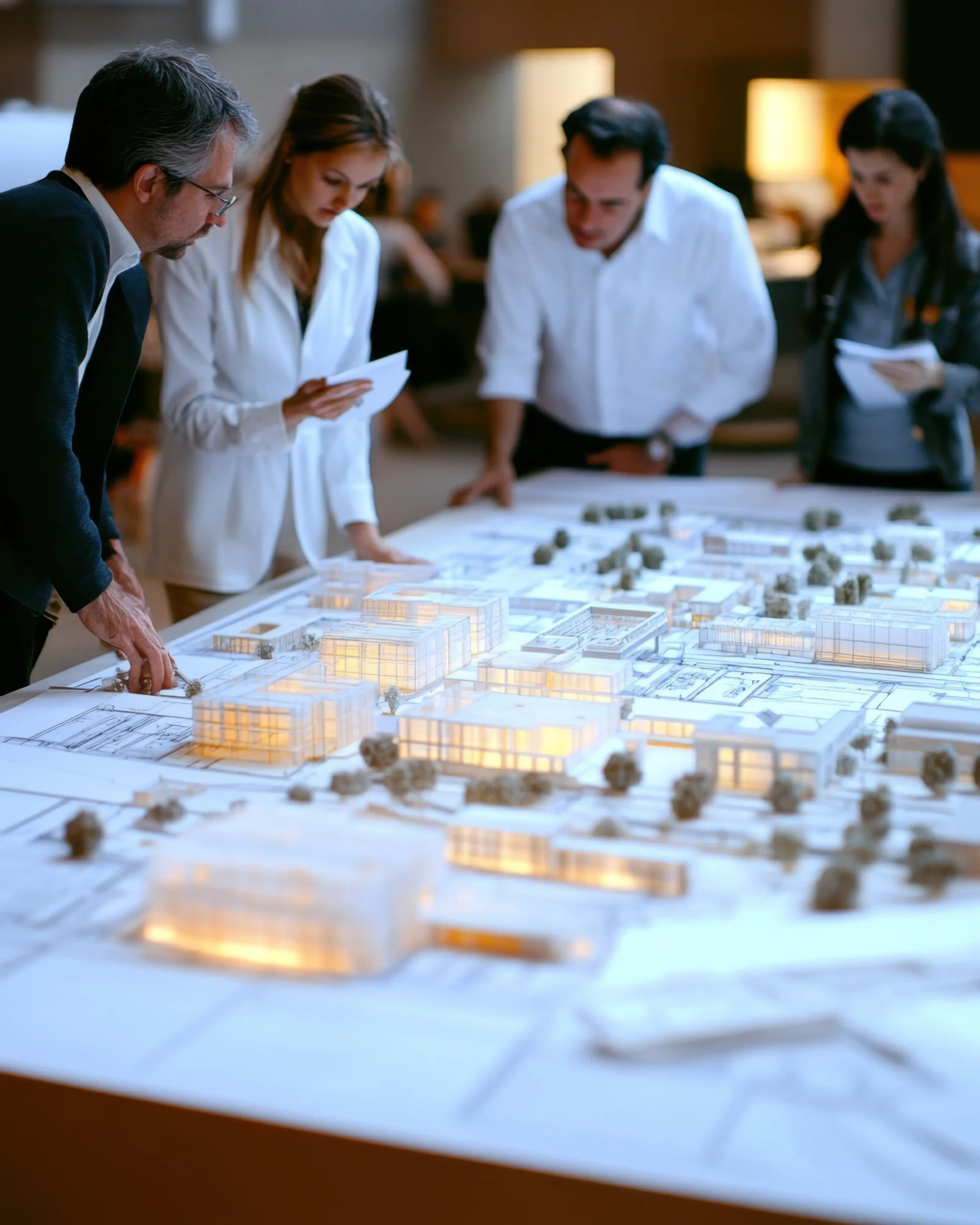 team-discussing-architectural-model